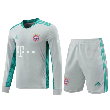 Bayern Munich Goalkeeper Grey Long Sleeve Jersey + Shorts Set Mens 2020/21