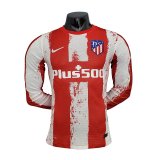 2021-2022 Atletico Madrid Player Version Home Long Sleeve Soccer Jersey