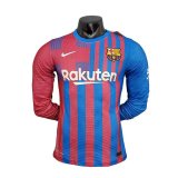 2021-2022 Barcelona Player Version Home Long Sleeve Soccer Jersey