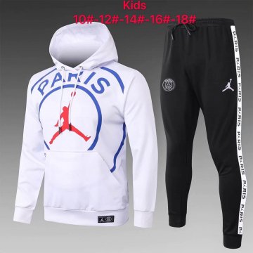 Kids PSG JORDAN Hoodie Sweatshirt + Pants Suit Big Logo White 2020/21