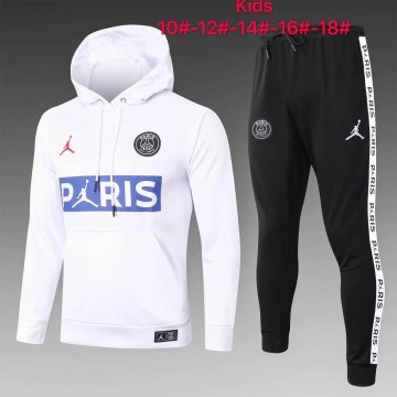 Kids PSG JORDAN Hoodie Sweatshirt + Pants Suit White 2020/21